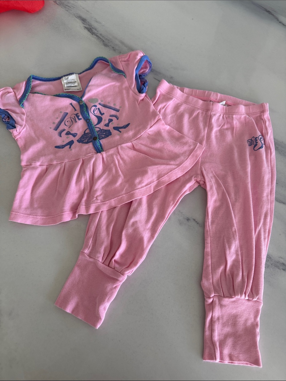 DIESEL JEANS Pink Two-Piece Baby Girl Top & Legging Set - size 18months
